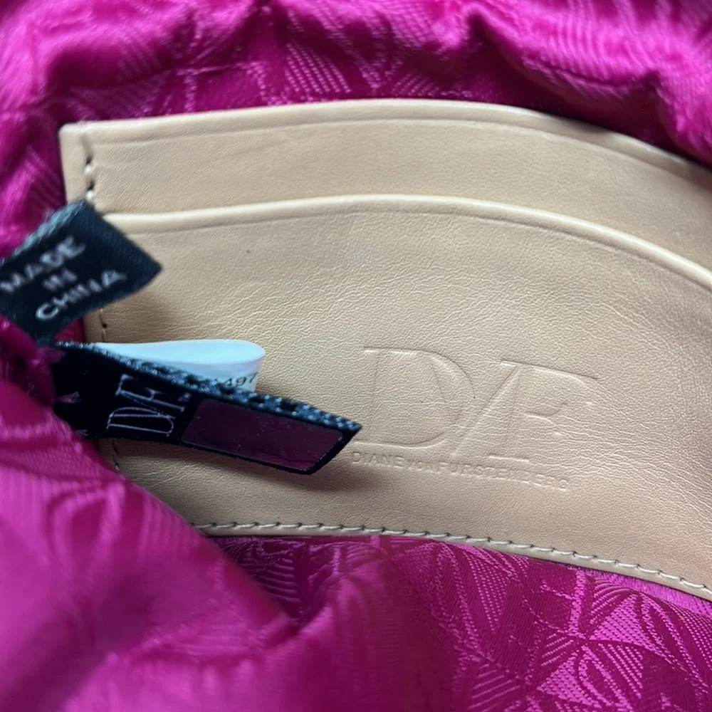 Diane Von Furstenburg Wristlet Wallet Purple Nylon Snake Pattern Stud Leather
